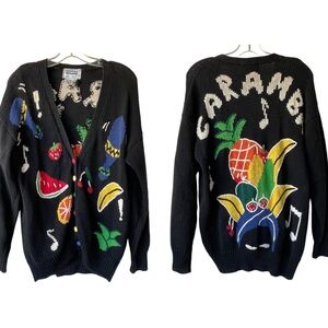 RUE BRITANNIA  vintage wearable art knitted cardigan ramie and cotton  Medium
